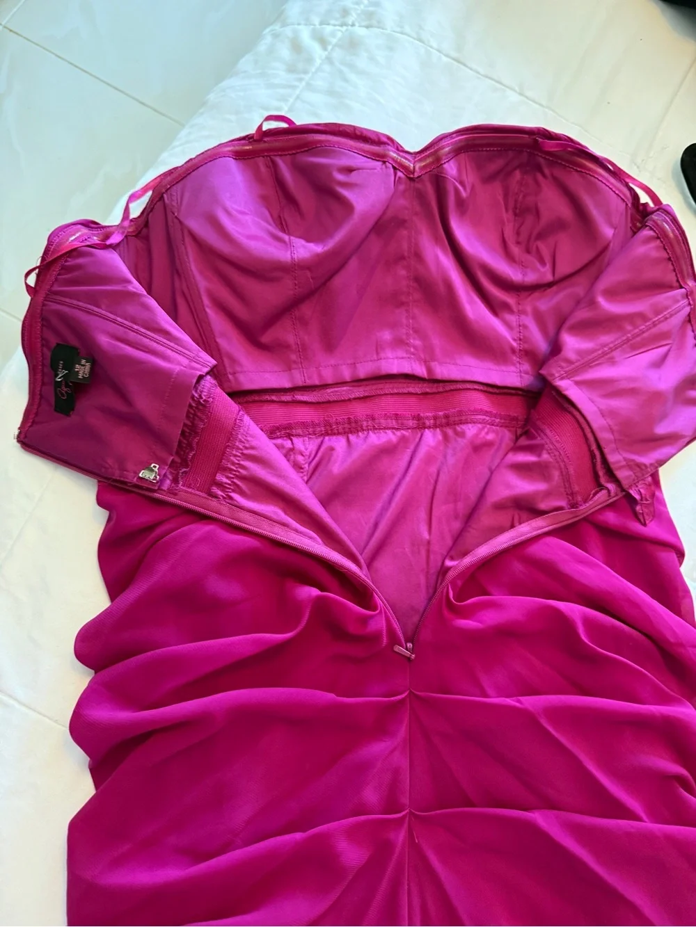 Fuchsia Spaghetti Strap Ruched Bodice Dress - Picture 4 of 11